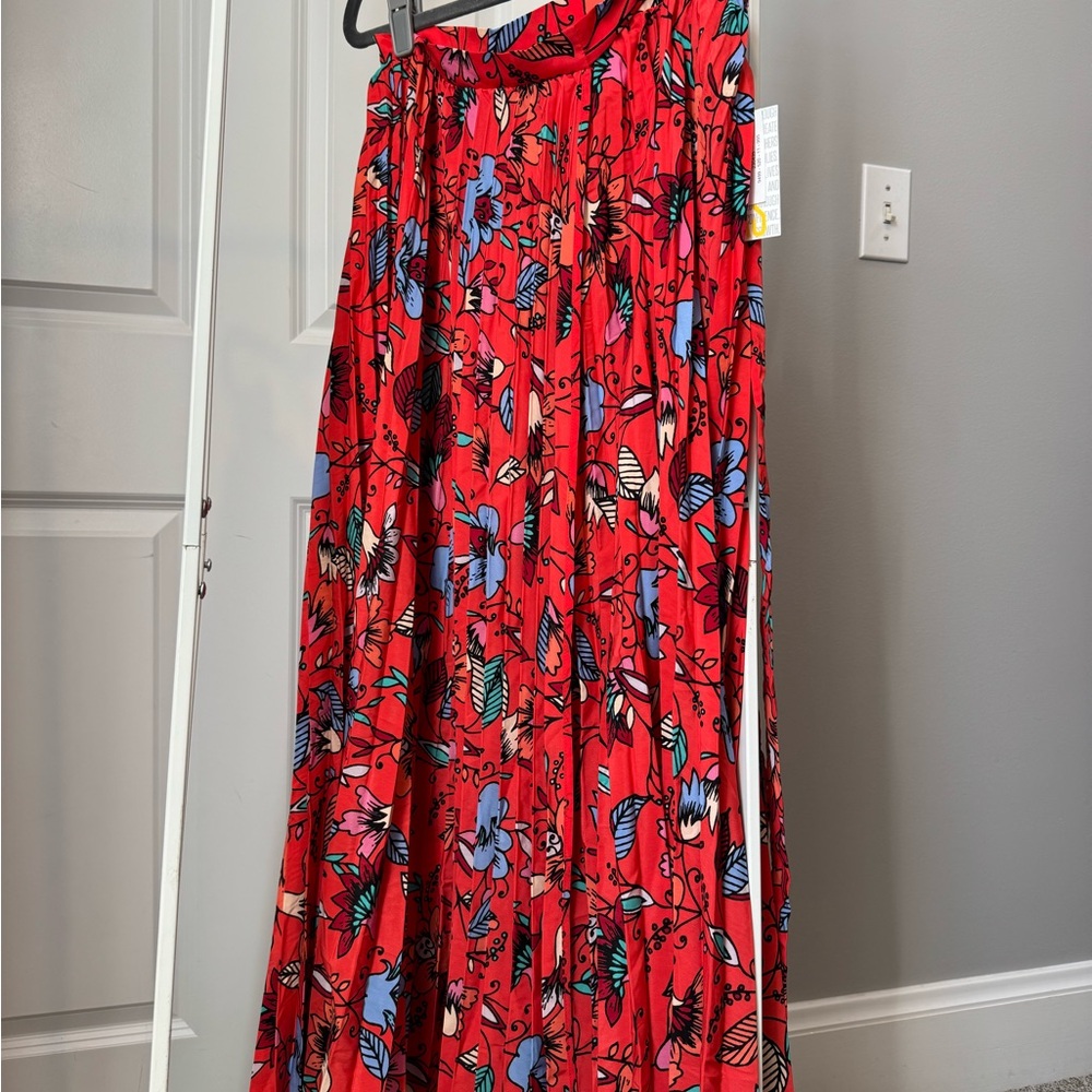 LuLaRoe Red Floral Maxi Wrap Skirt with Blue Accents